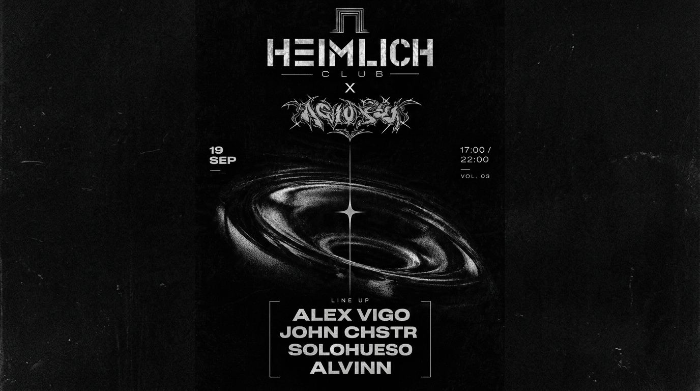 Heimlich club 19 de septiembre en A Coruña. de 17:00 a 22:00. Evento privado, solo con invitación.Djs: Alex Vigo. John Chstr. Solohueso. Alvinn.