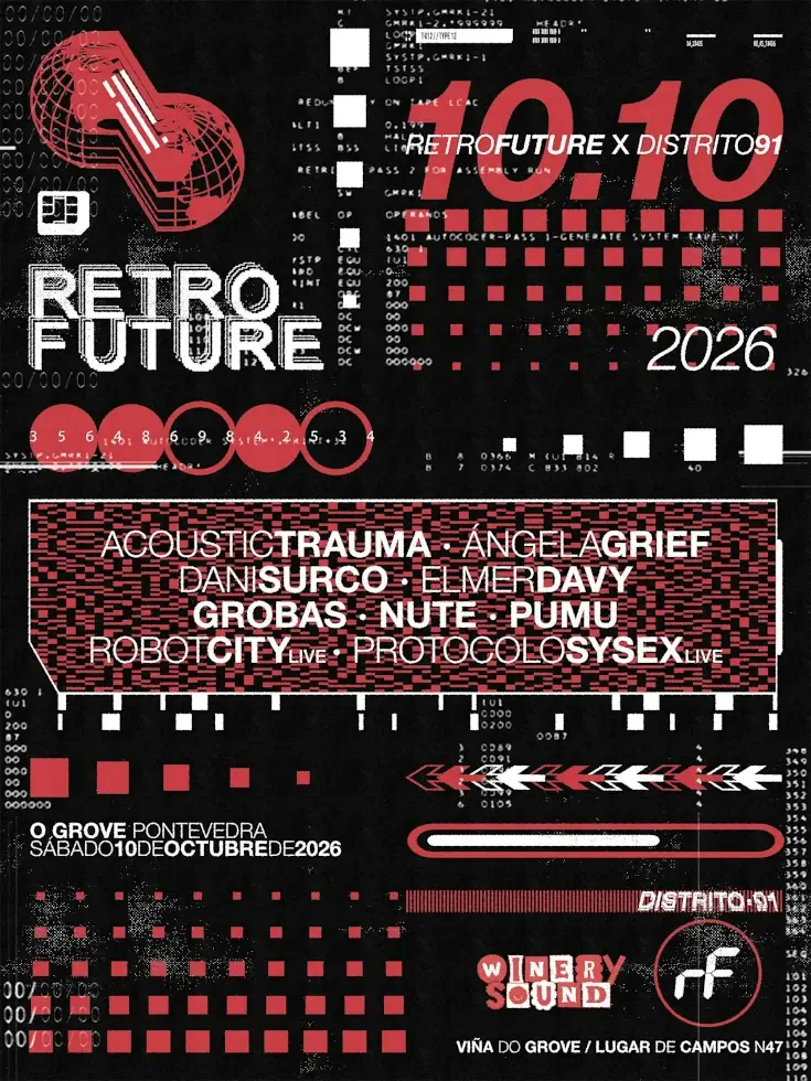 Fiesta REtrofuture X Distrito 91en Bodegas Casal Fuentes, O Grover. Pontvedra. El sábado 10 de octubre. Dj Acoustictrauma. Ángelagrief. Danisurco. Elmerdavy. Grobas. Nute. Pumu. Robotcity. Protocolosysex.